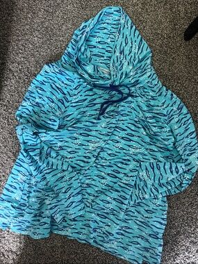 Duffield Lane Teal & Navy Patterned Hooded Pullover
